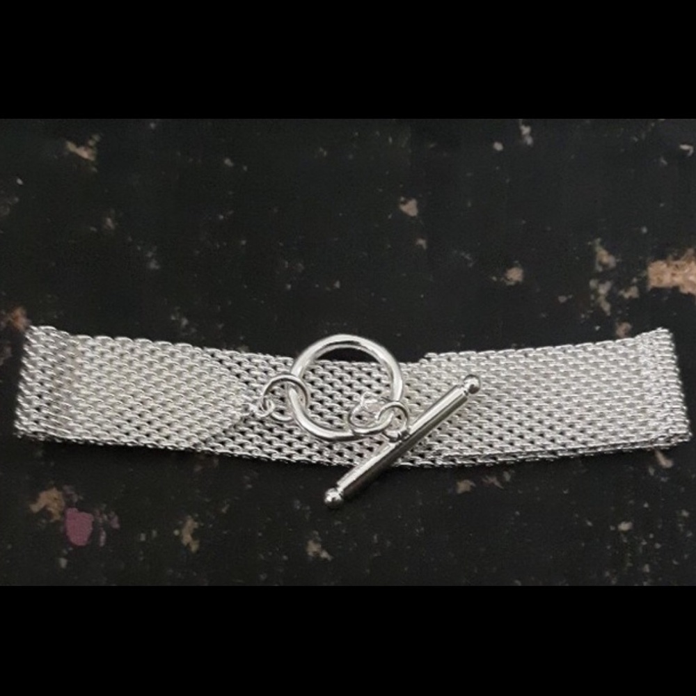 Wide 925 Silver Mesh Toggle Bracelet - Picture 4 of 7